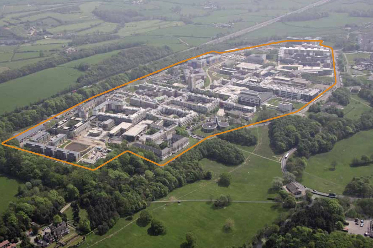 Lancaster University is like a small town surrounded by fields 5 km from Lancaster city.